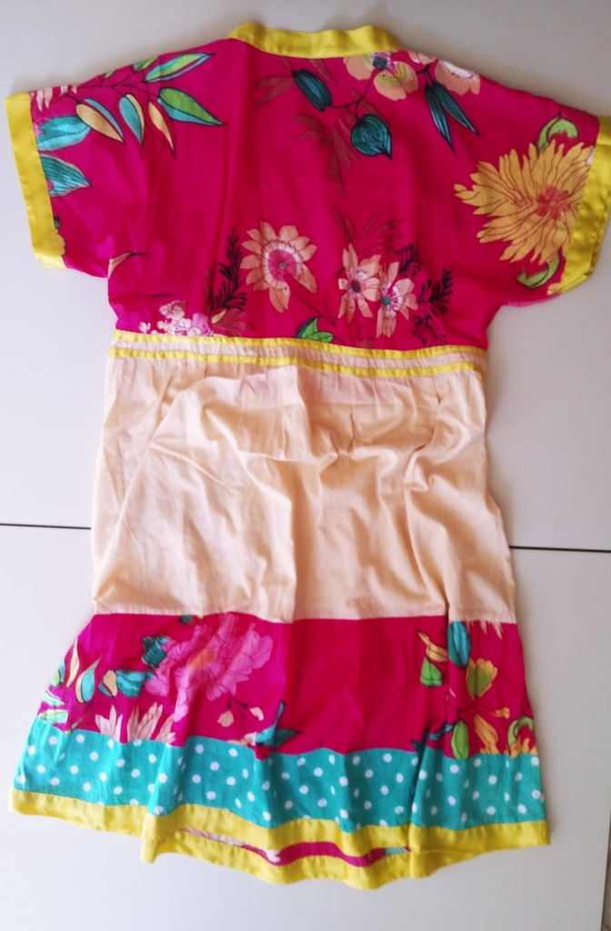 Vestido Naranja Tejido con Flores de Colores en la Falda. SPRINGFIELD. Talla L