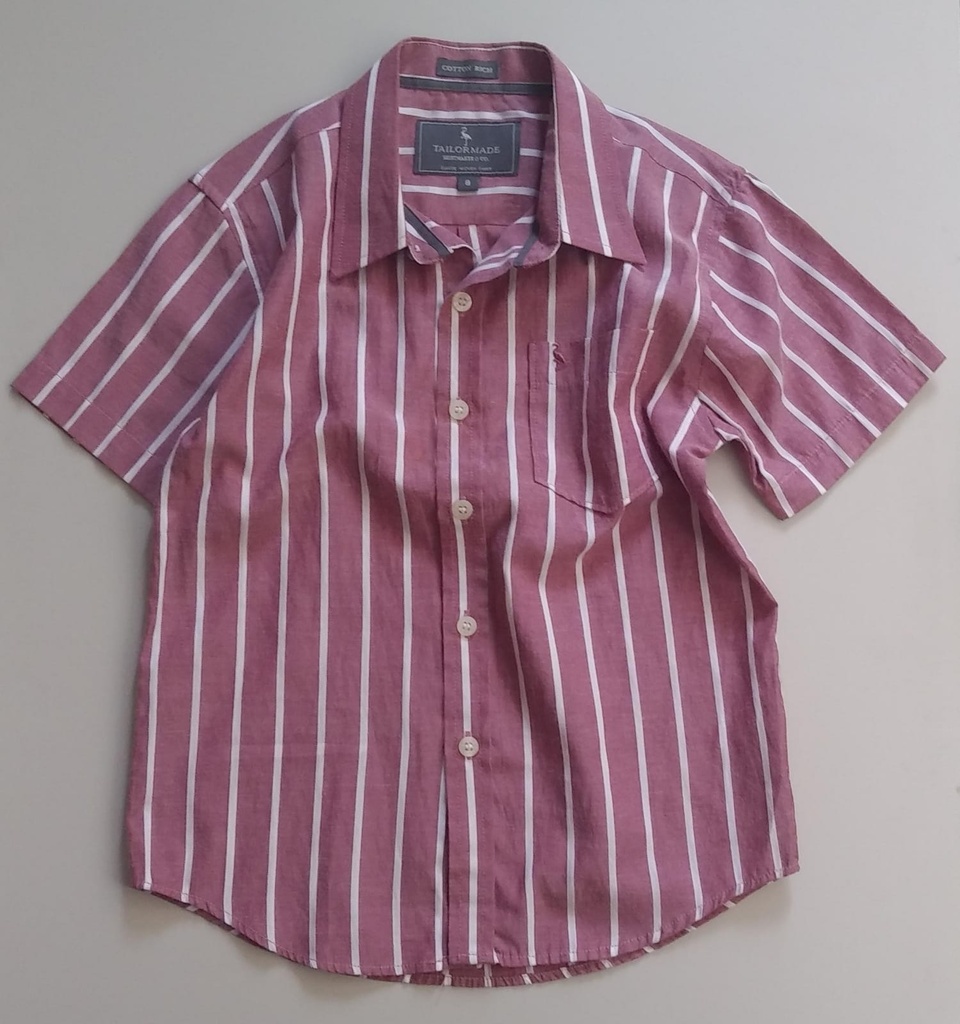 Camisa Manga Corta Niño Granate a Rayas Blancas TAILOR MADE. Talla 8 años