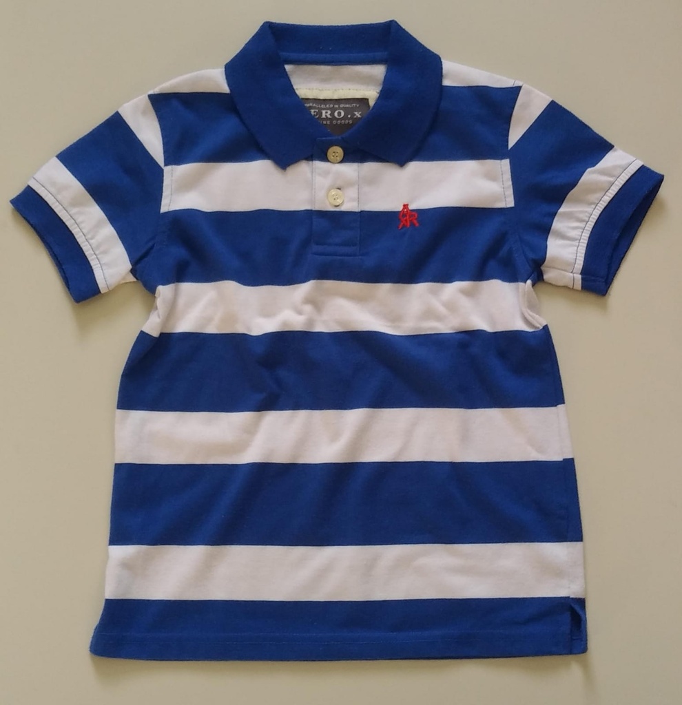 Camiseta Manga Corta Niño a Rayas Blancas y Azul Intenso AERO X. Talla 10 años