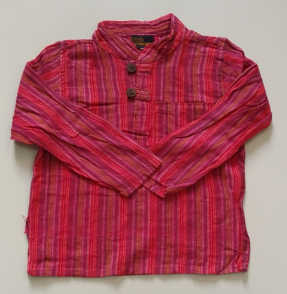 Chabacana Manga Larga Niño Roja a Rallitas Verticales Finas de Diferentes Colores Cálidos LITTLE KATHMANDU. Talla 2 años