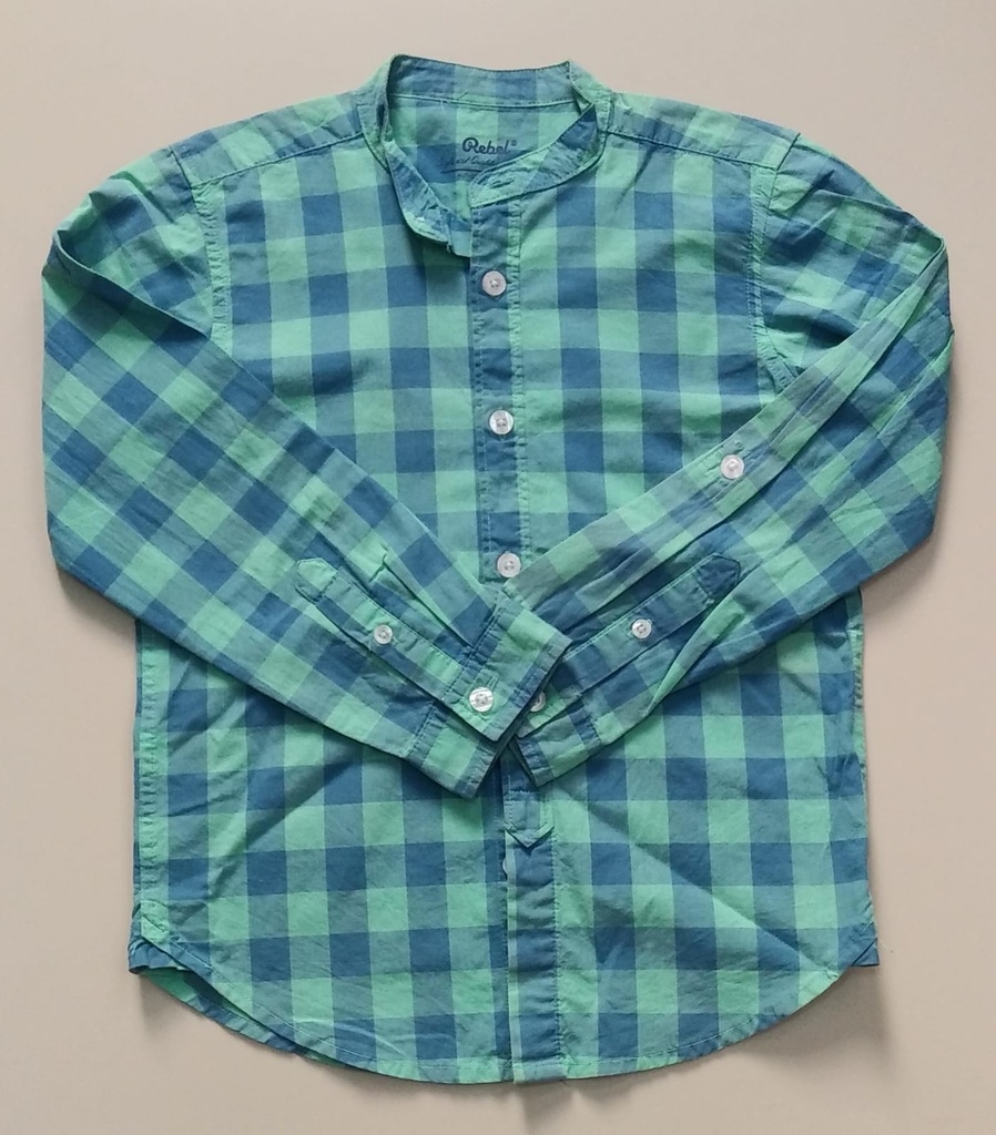 Camisa Manga Larga Niño A Cuadritos Verdes y Azules REBEL. Talla 6 y 7 años