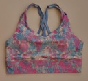 Sujetador Deportivo Fondo Bosque Tropical en Azul Grisáceo, Crema y Lila FREELY. Talla L