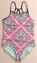 Traje de Baño Niña Estampados Florales Pequeños Azules Celeste y Rosas Fucsia OME. Talla 10-12 AÑOS