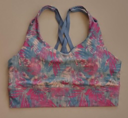 Sujetador Deportivo Fondo Bosque Tropical en Azul Grisáceo, Crema y Lila FREELY. Talla L